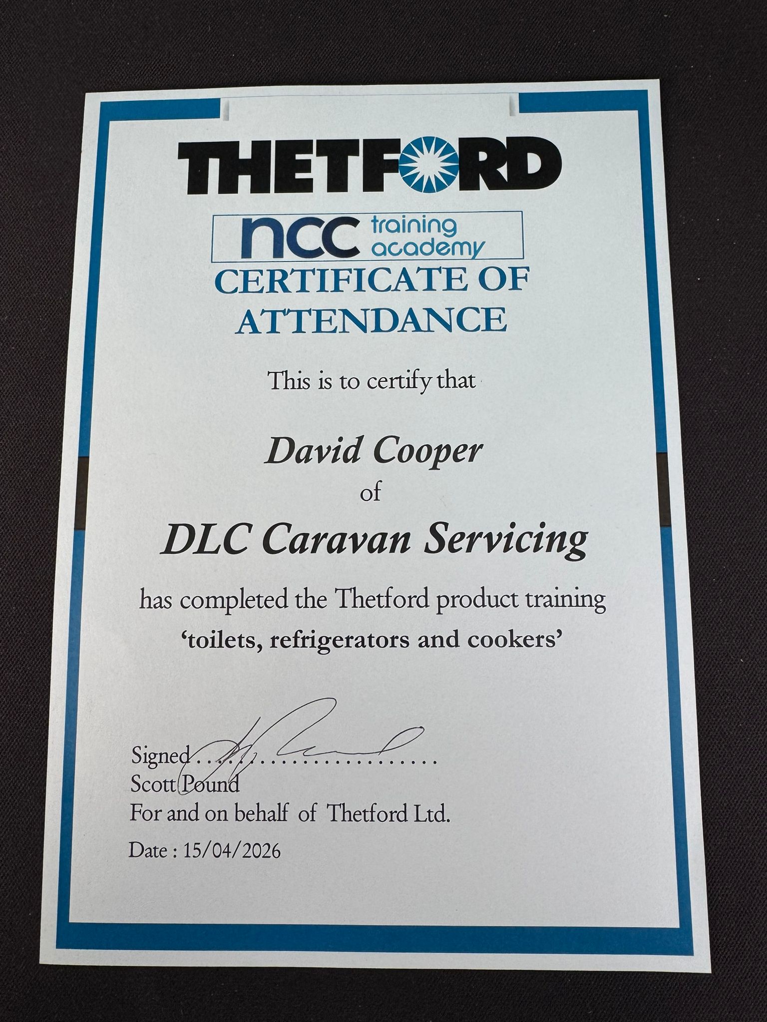 Thetford Certificate